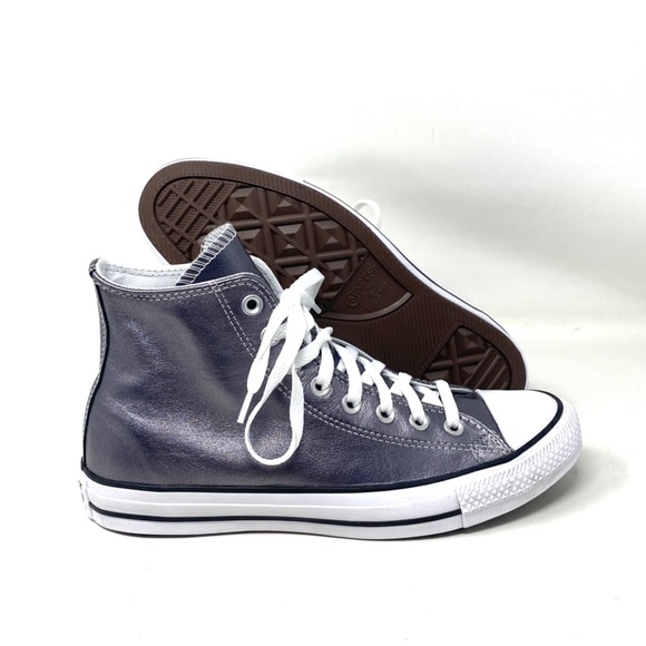 Converse Chuck Taylor High Black Metallic Leather Sneakers Women's Size A06166C - Picture 4 of 8